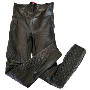 Spanx Quilted Faux Leather Shiny Moto Legging Women Size Medium Black